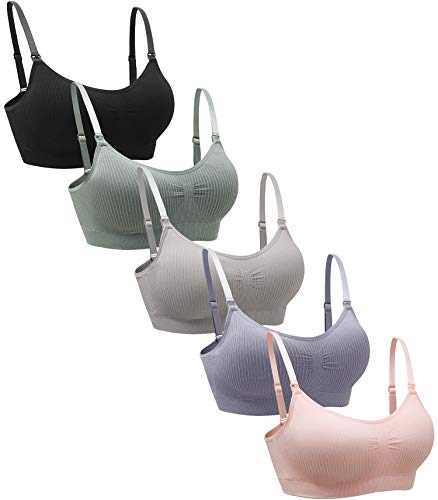 Suekaphin 5PACK Nursing Bra Wireless Bra Women's Sleeping Maternity Bra Breastfeeding Bra,Medium,Sort Rib-A
