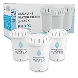 PH001 - White Alkaline Water Filter – Replacement Filters for All Invigorated Water Pitcher & Dispenser Filtration Systems – BPA-Free, Removes Chlorine, Heavy Metals – 96 Gallons/Filter (3-Pack)