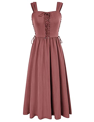 Scarlet Darkness Vintage Dress for Women Renaissance Lace up Summer Dress Plus Size Dusty Rose XXL