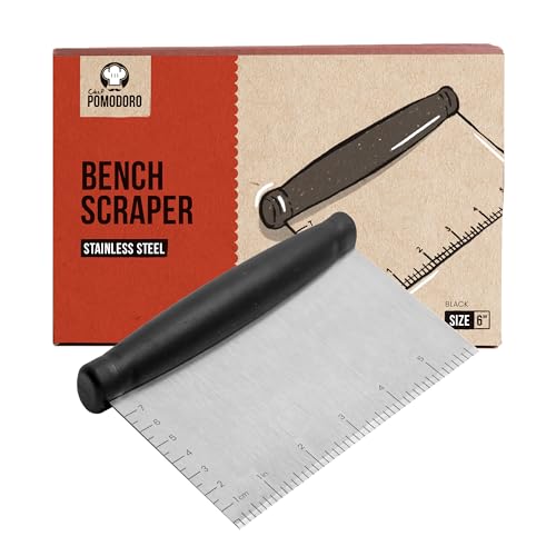 Chef Pomodoro Stainless Steel Bench Scraper 6" for Bread, Pizza and Pastry, Dough Scraper, Kitchen Scraper Tool, Sharp Edge Food Scraper Tool Kitchen, Heavy Duty Bench Knife, Nonslip Pastry Cutter