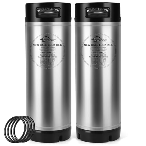 Ferroday 2 Pack New 5 Gallon Ball Lock Keg, Stainless Steel Corny Keg with Ball Lock Post, Cornelius Keg Beer Square Keg with Dual Rubber Handle, Gasket Set for Commercial Home Brewing