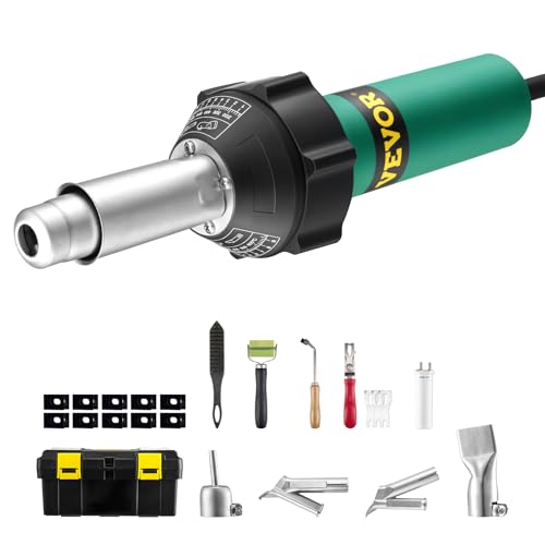 VEVOR Hot Air Plastic Welder, 1600W Hot Air Torch Pistol, 122-1112℉ PVC TPO Vinyl Heat Gun Welding Torch, Plastic Roofing Welding Kit with 11 Accessories- Toolbox, Nozzle, Roller, Blades for PP/PE/PVC