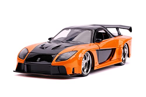 Fast & Furious 1:24 Han's Mazda RX-7 Die-cast Car, Toys for Kids and Adults, Orange and Black