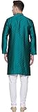 Poly Silk Men's Kurta Pajama India Clothing Wedding Party Wear (Green, L)