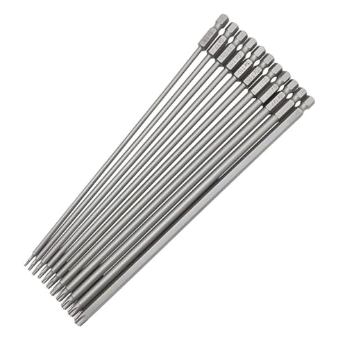 Saipe 11pcs 200mm Extra Long Torx Screwdriver Bit Set, Magnetic Head S2 Steel Star Screw Driver Drill Bits 1/4" Hex Shank Tamper Proof Security Bit Set (T6-T40)