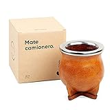 thebmate [Premium Yerba Mate Cup (Mate Gourd) - Crafted Ceramic Teacup - Brown Leather Wrapped Handmade in Uruguay - Mate Camionero - Camionero Style (Camel Brown)