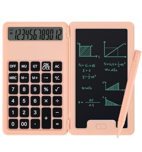 Desk Portable Basic Calculator with Notepad and Stylus, 12 Digit Large Display Multi-Function for Office, School, Home & Basic Financial (Pink)