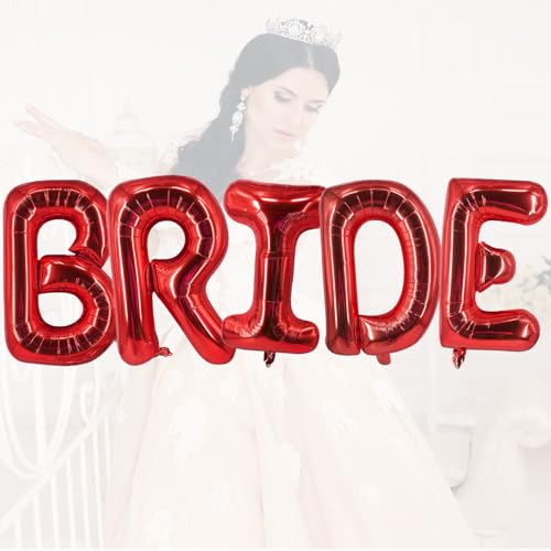 Red Bride Balloons - Wedding & Engagement Party Decorations - Letter Balloons - Bride Shower Sets (5 PCS)