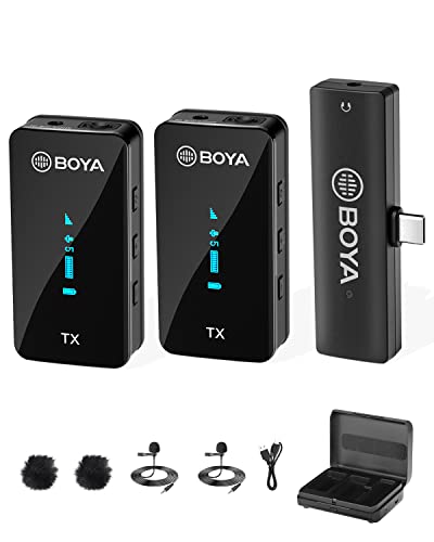 BOYA BY-XM6-K6 USB C Wirele Lavalier Microphone with Charing Case OLED Dispaly Wireless Lapel Mic for Android/Laptop Type C Smartphone YouTube Tiktok Vlog Podcast Video Recording