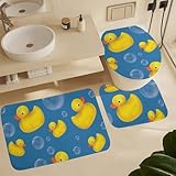 MEIKKO Rubber Ducks 4Pcs Shower Curtain Set with Non-Slip Rugs,Toilet Lid Cover and Bath Mat,Soap Bubbles Bathroom Decor with Hooks 72 X 72 Inches