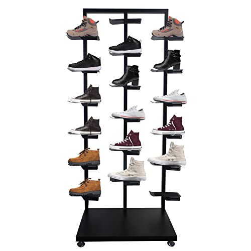 lesolar Commercial Clothing Store Shoe Rack Display Rack, Shoe Organizer Stand,Retail Boutique Shoes Display Shelf Metal Sneaker Shelf Large Free-Standing Shoe Shelf for Home Store, Black