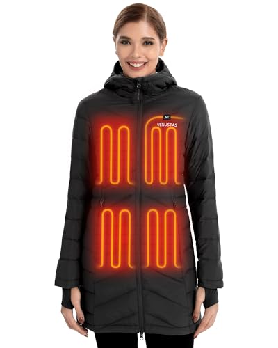 Venustas Women's Long Heated Down Jacket with Battery, Electric Puffer Jacket with 90% Duck Down For Outdoor Camping Skiing