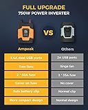 Ampeak 750W Power Inverter 4.8A Dual USB Ports 2 AC Outlets Car Inverter DC 12V to AC 110V 11 Protections for AC Appliances