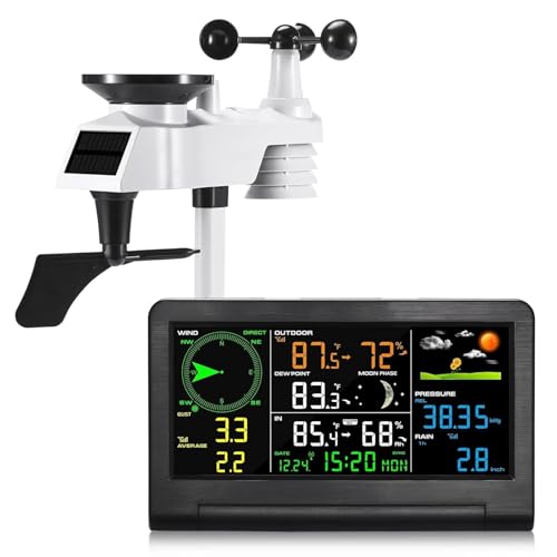 Gevanti Weather Station Wireless Indoor Outdoor with 9-in-1 Sensor & LCD Display, Weather Station with Rain Gauge and Wind Speed/Direction, Moon Phase, Forecast, Temperature, Pressure, Humidity, Alarm