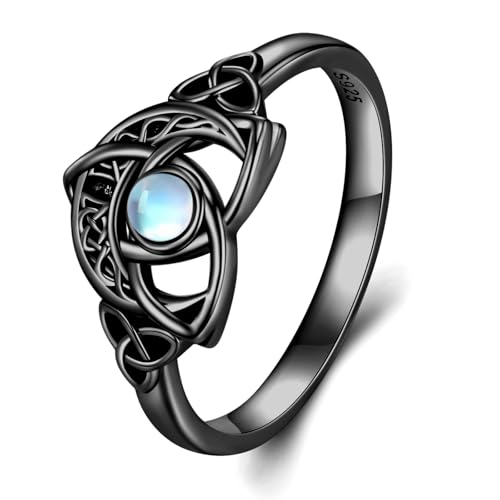 Daixiya Moon Celtic Rings for Women 925 Sterling Silver Moonstone Black Crescent Moon Celtic Knot Rings Irish Jewelry Gifts for Women (8)