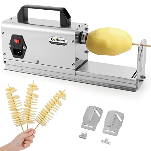 CGOLDENWALL 3 in 1 Electric Tornado Potato Slicer Spiral Potato Cutter Twisted Potato Slicer Spiral Twister Cutter Thicker Stainless Steel Vegetables Cutting Machine with Handle 110V