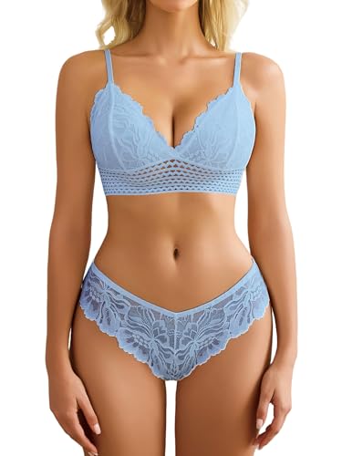 Avidlove Lingerie Sets for Women Sexy Lace Bra and Panty Sets 2 Piece Women's Underwear and Bras Light Blue L