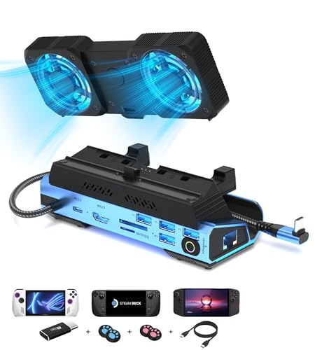 Legion Go/ROG Ally/Steam Deck Dock - 13-in-1 Docking Station Dismantling Dual Cool Fans Steam, 4K@60Hz, 4 USB Ports, 100W PD Charging, Gigabit Ethernet Fit for Steam Deck