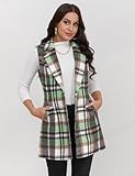 IDEALSANXUN Plaid Vest for Women Outerwear Fall Fashion 2024 Outfits Clothes Long Vest Sleeveless Blazer Jackets Cardigan Winter Coat Business Casual Outfits Office Work Tops, Green New, S