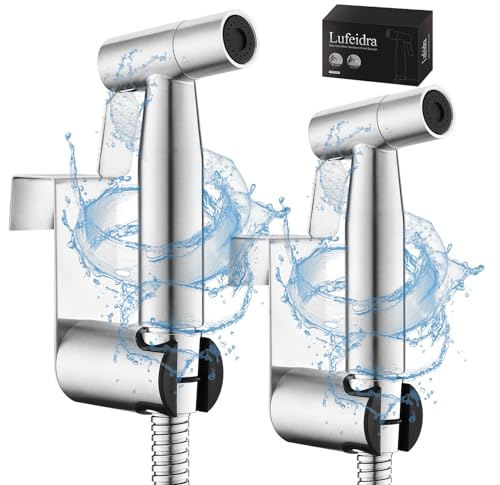 Handheld Toilet Bidet Sprayer for Toilet-Adjustable Water Pressure Control with Bidet Hose for Feminine Wash, Stainless Steel Brushed Nickel Cloth Diaper for Baby Wash (Stainless Steel, 2 Pack)