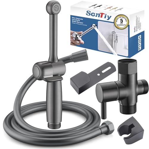 SonTiy Handheld Bidet Toilet Sprayer, Black Stainless Bidet Sprayer for Toilet, Cloth Diaper Sprayer with Backflow Preventer, Adjustable Water Pressure, Brass Hand Held Bidet Spray Attachment