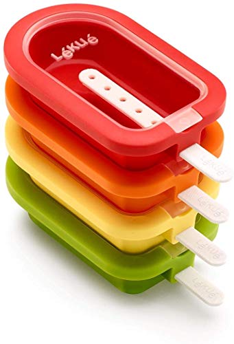 Lékué Set of 4 Large Stackable Popsicle Molds + Sticks & Lids | Homemade Freezer Ice Pops & Frozen Snacks | Flexible Platinum Silicone for Easy Fill & Unmold | Reusable & Dishwasher Safe| Multicolor