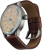 Mil-Tec Luftwaffe Me109 Aviator Vintage German WW2 Flieger Pilot Mens Watch - Military Easy to Read Calfskin Brown Leather Strap 3Atm Analog Quartz