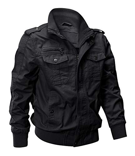 EKLENTSON Jacket Winter For Men Military Jacket Bomber Jacket Lightweight Windproof Windbreaker Black L