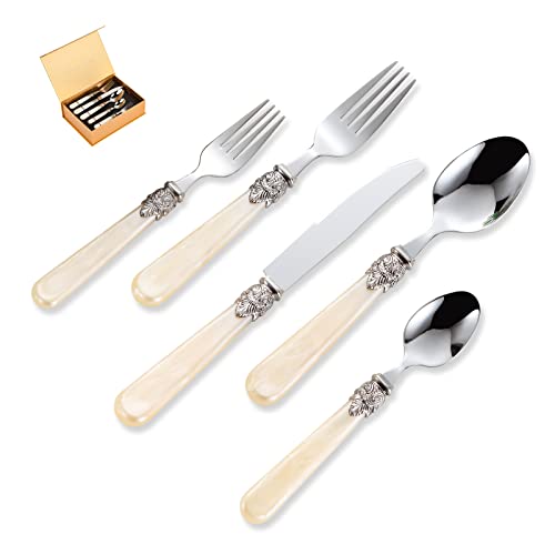 CATHYLIN 20 pieces 18/10 Stainless Steel Silverware Sets With Champagne Handle,Vintage Cutlery Sets,Sliverware set Service for 4,Dishware Safe (20,champagne)