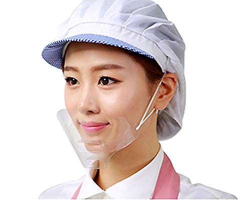 YOUNGEESE (x 30 pcs) Light Weight Transparent Hygienic Mask, Open Face Shield for Foodservice, Hospitality, Anti-Fog, Clear Open Mouth Design with Chin Rests, Rinse and Reuse, Disposable