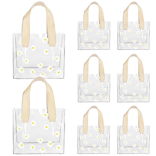 Whaline 12Pcs Clear PVC Gift Bags with Handle Bridesmaid Gift Bags Cute Daisy Flower Transparent Gift Bags Reusable Treat Bags for Valentines Mother's Day Wedding Birthday Baby Shower Party Supplies