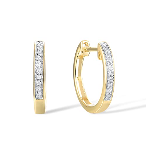 Santuzza 10K Yellow Solid Gold Genuine Diamond Dainty Huggie Hoop Earrings for Women