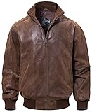 FLAVOR Men's Moto Real Leather Classic Jacket with Stand Collar (Brown, l)