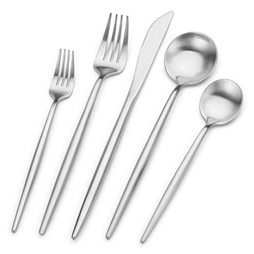 Bettlife Matte Silver Silverware Set, Stainless Steel Satin Finish, Flatware Cutlery Set for 4, 20-Piece Spoons and Forks Kitchen Utensil Set, Dishwasher Safe (Matte Silver, 20 P)