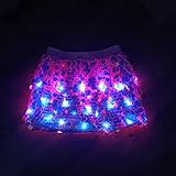 NIWOTA LED Light up Skirt with Sequin Flash Sparkly Short Skirt Led Rave Costume Festival Outfits Great for Parties Halloween