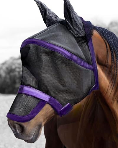 Harrison Howard Maskology Supreme Horse Fly Mask Stellar UV Protection with Detachable Nose Cover Well-Received 2-in-1 Mask Purple M Cob