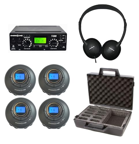 Enersound 4-Person Assistive Listening System - US-based 3-Year Warranty & Phone Support - Includes Premium Over The Head Headphones & Carrying Case - Ideal for Church School Theaters (For 4 People)