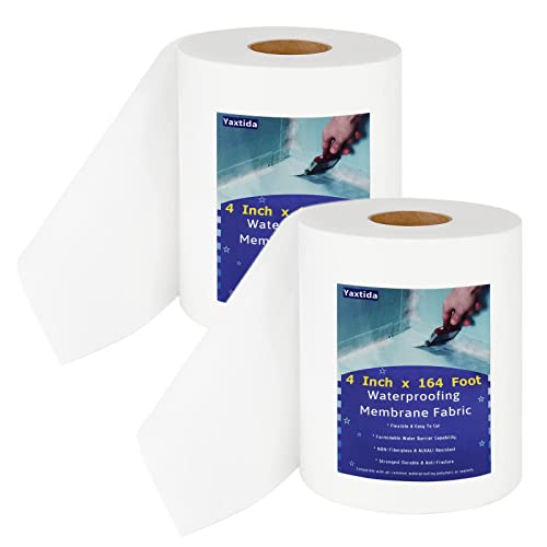 Yaxtida 2 Pack 4 Inches x 164 Feet Waterproofing Membrane Anti Fracture Fabric, Reinforcing Water Barrier Drywall Mesh Tape, Liquid Waterproof Membrane Fiberglass Tape for Shower Wall,Seam