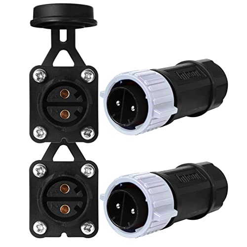 GaiRen 2 Pin 50Amp Trolling Motor Plug Receptacle Set, 12/24/36/48 Volt Marine Boat Power Waterproof IP67 Connector Boat Plug for Motors, Compatible with 6/8 AWG Wire White 2 Pack