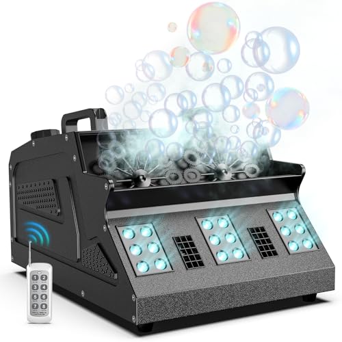 Fancybling 2000W Fog Machine, 3 in 1 Fog Bubble Machine with 2 Bubble Fans, 18 RGB LED Lights Smoke Bubble ALL IN ONE Fog Machine, Bubble Machine for Halloween Christmas Party Wedding Birthday