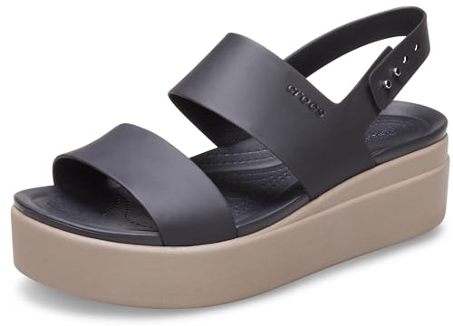 Crocs Women's Brooklyn Low Wedges, Platform Sandals, Black/Mushroom, Numeric_8