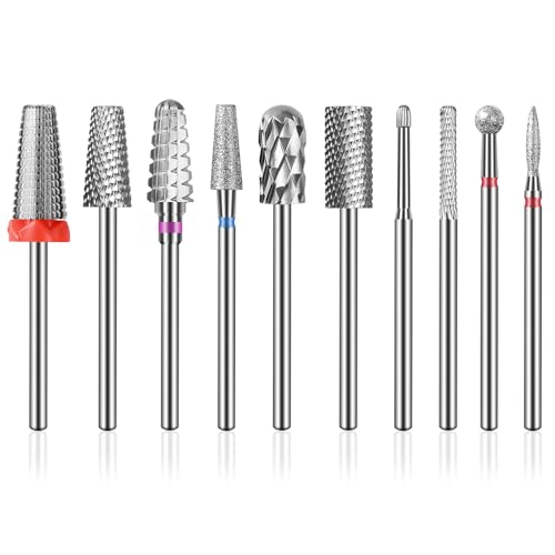 Depvko 10pcs Tungsten Carbide Nail Drill Bits Set 3/32'' Professional: 5 in 1 Carbide Cuticle Removal Drill Bits Nail Tech for Acrylic Gel Dip Powder Nails for Nail Polish Manicure Pedicure