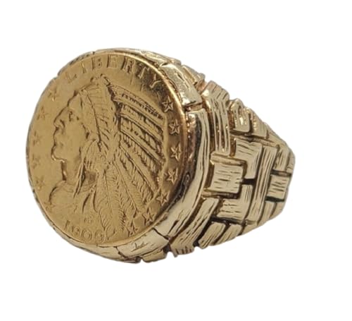 Deepika Jewels Gorgeous Vintage Estate Indian Head 1909 USA Eagle Coin Ring for Mens and women in18 k Gold Finish (6.5)