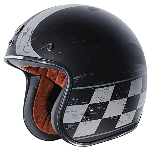 TORC Unisex-Adult Open-Face-Helmet-Style T50 Route 66 3/4 Motorcycle Helmet with 'Champ' Graphic (Flat Black, Medium), 1 Pack