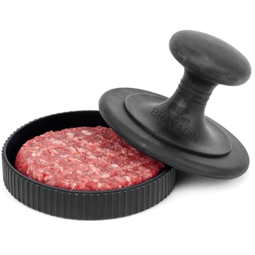 BRAVADIN Silicone Non-Stick Hamburger Press Patty Maker 1/3 lb with 100 Papers for 4.5-6" Patties with Ring Mold- Dishwasher Safe Burger Smash Press for Griddle-Burger Shaper Form Tool