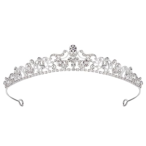 SWEETV Silver Wedding Tiaras and Crowns, Rhinestone Bridal Crown Princess Tiara Headpieces for Women and Flower Girls, Bridgerton Hair Accessories for Birthday Prom Quinceanera