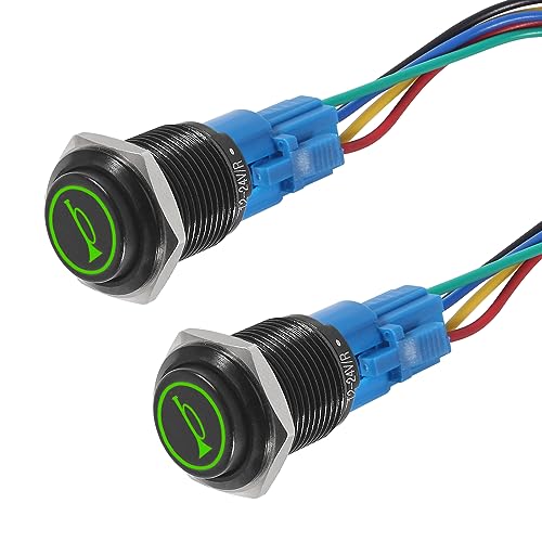 UMLIFE 2PACK Horn Button Switch 12 Volt Momentary Push Button Switch 12V Horn Switch Speaker LED Stainless Steel 16mm Metal Switch for Car Modification -Green