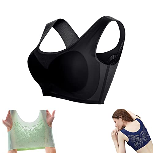 NBZKBNG BreathyWings Ice Silk Bra,Women's Ultra Thin Plus Size Butterfly Beauty Back Yoga Bra Seamless Full Coverage Bra (Black,7XL,7X-Large)