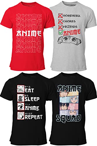 BROOKLYN VERTICAL 4-Pack Cute Anime Short Sleeve T-Shirts| Size S-XL (L, Pack A)