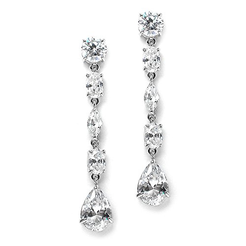 Mariell Cubic Zirconia Crystal Dangle Bridal Earrings, 2 Inches Long, Silver CZ Crystal Jewelry for Weddings, Brides, Bridesmaids, Mother of the Bride